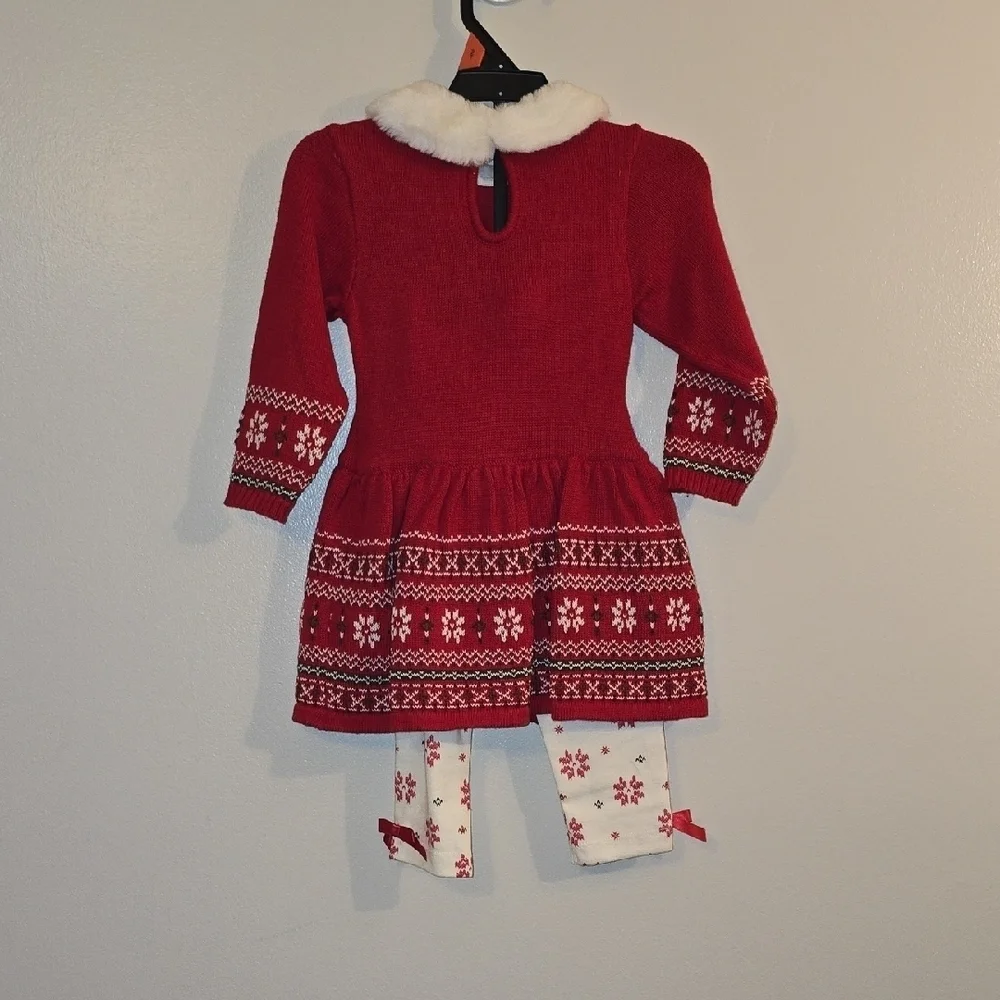 Blueberi Boulevard Festive Red and White Girls Holiday Dress And Tights